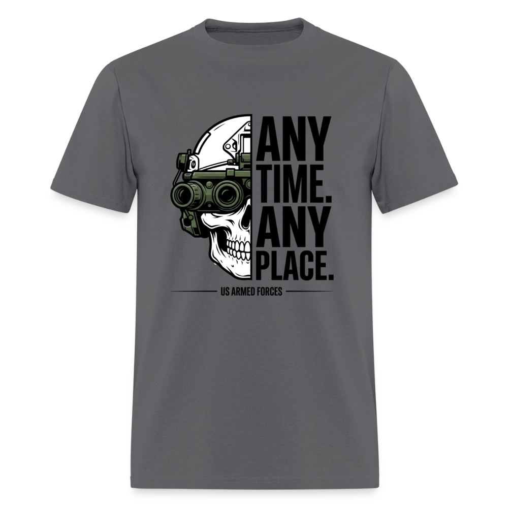 Any Time. Any Place. | Short Sleeve T-Shirt - charcoal