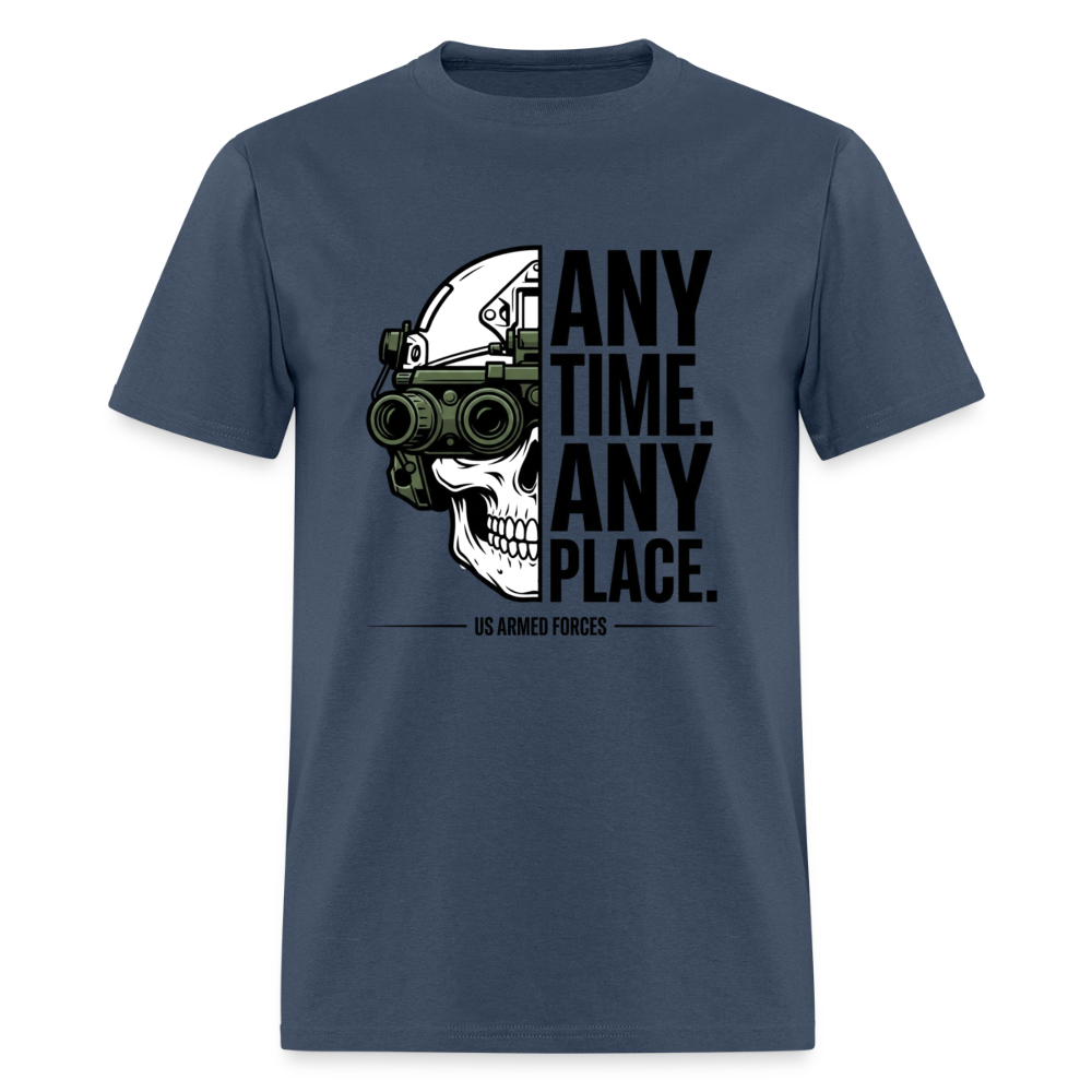 Any Time. Any Place. | Short Sleeve T-Shirt -  blue dusk