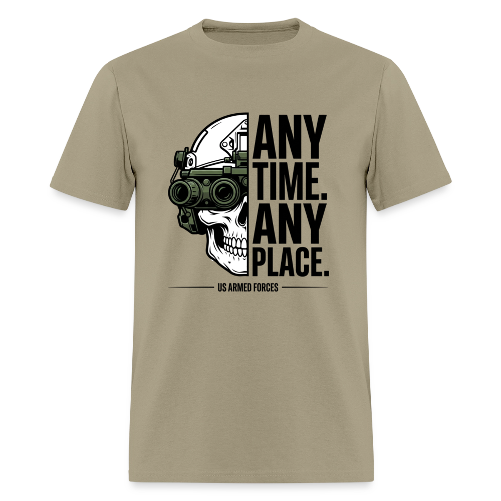 Any Time. Any Place. | Short Sleeve T-Shirt - khaki